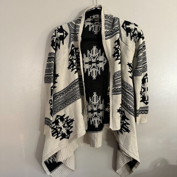 Hippie Rose Knit Cardigan Open Drape Front Geometric Print - Picture 1 of 6